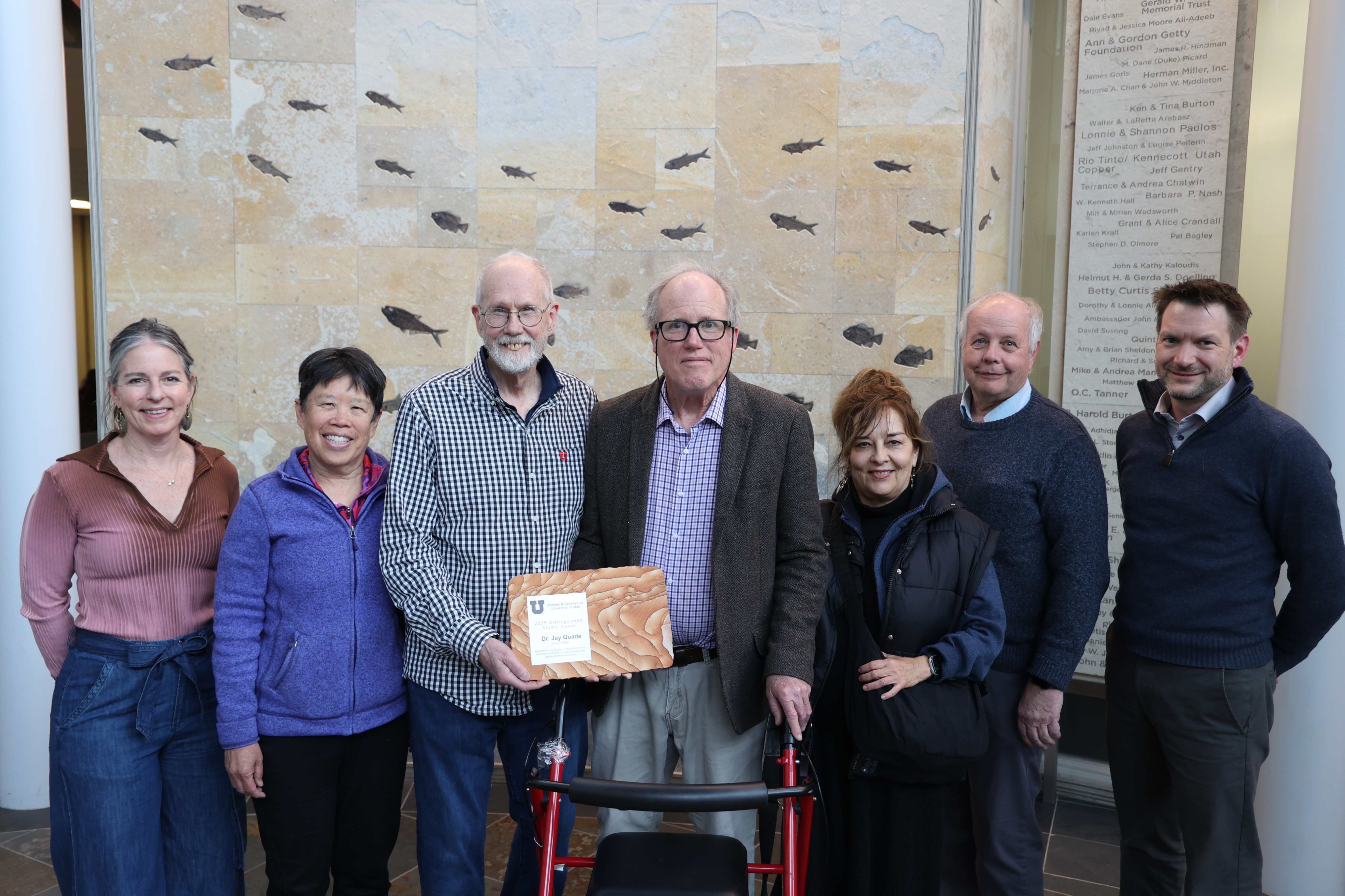 From left to right: Cari Johnson, Marjorie Chan, Thure Cerling, Jay Quade, Jay Quade's wife Barbra, Kip Solomon, and Peter Lippert.