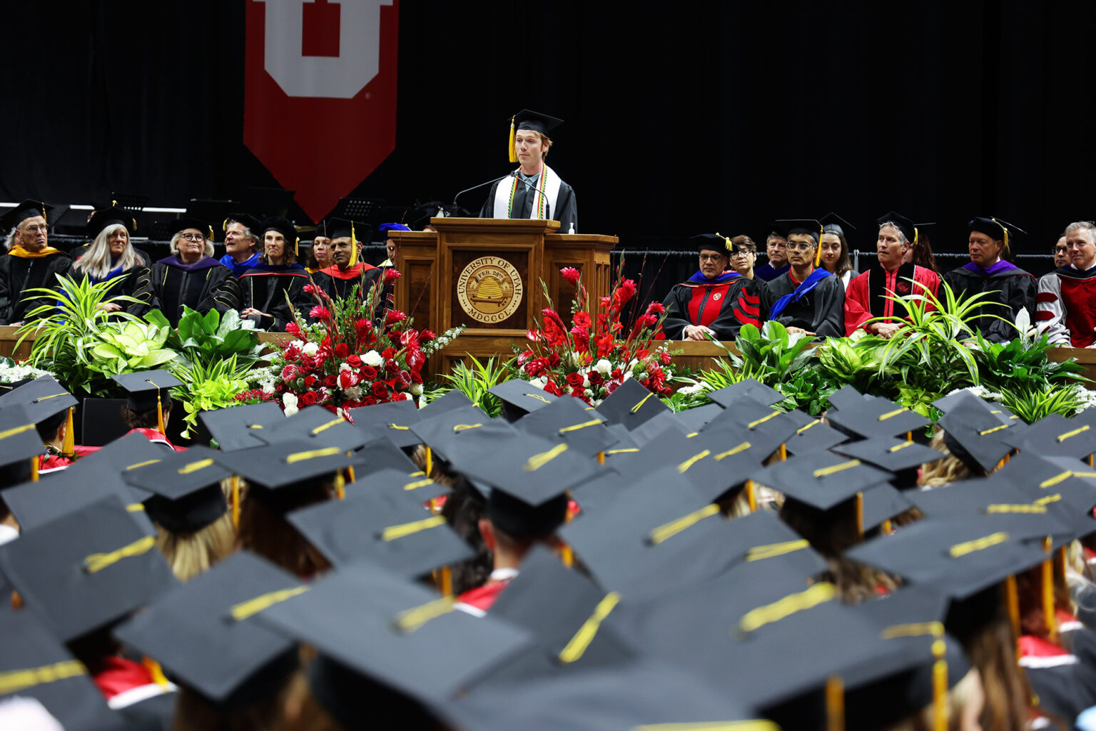 Marcus Tanner giving the convocaiton student speech.